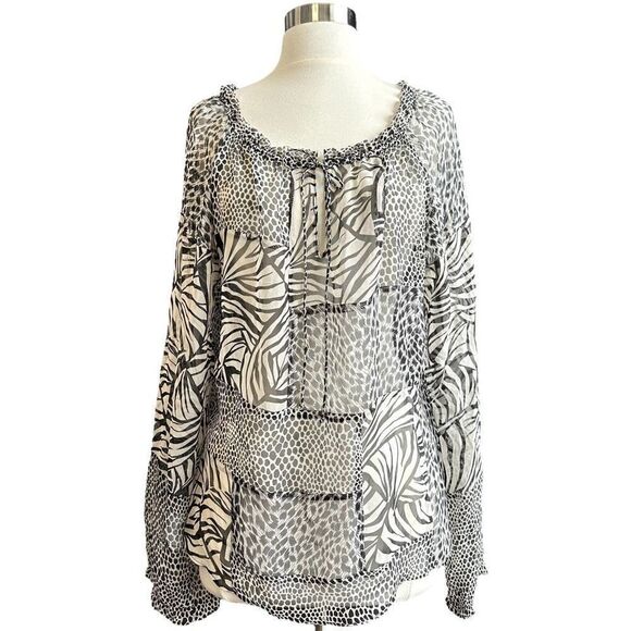 See by Chloe 100% Silk Jungalow Zebra Leopard Print Keyhole Off Shoulder Blouse - Picture 1 of 13